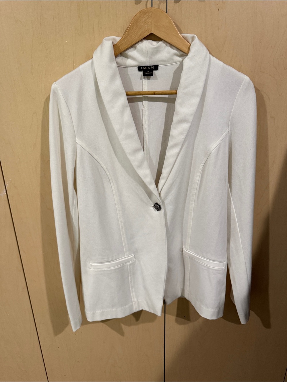 IMAN White Shawl-Collar Single-Button Blazer